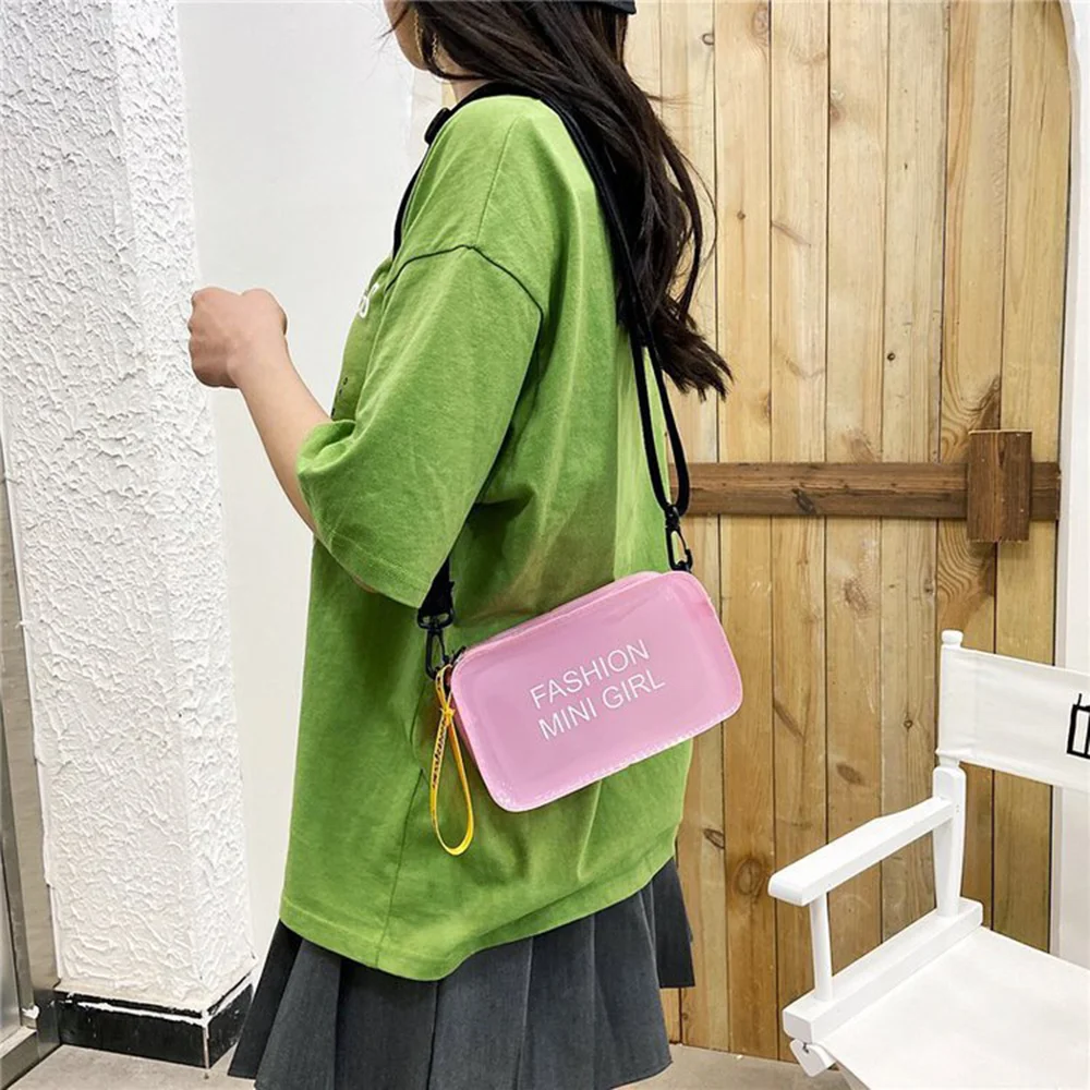 Women Simple Fashion Transparent Laser Pvc Jelly Shoulder Crossbody Bag Candy Color Letter Small Tote Bag 2024 Hot Sale