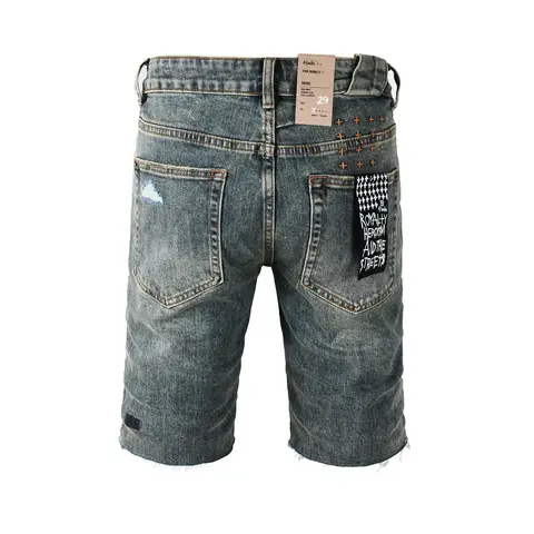 New Fashion  KSUBI Denim shorts Men Trend Elastic Vintage wash Jeans American High Street Hip Hop Hole Casual denim short