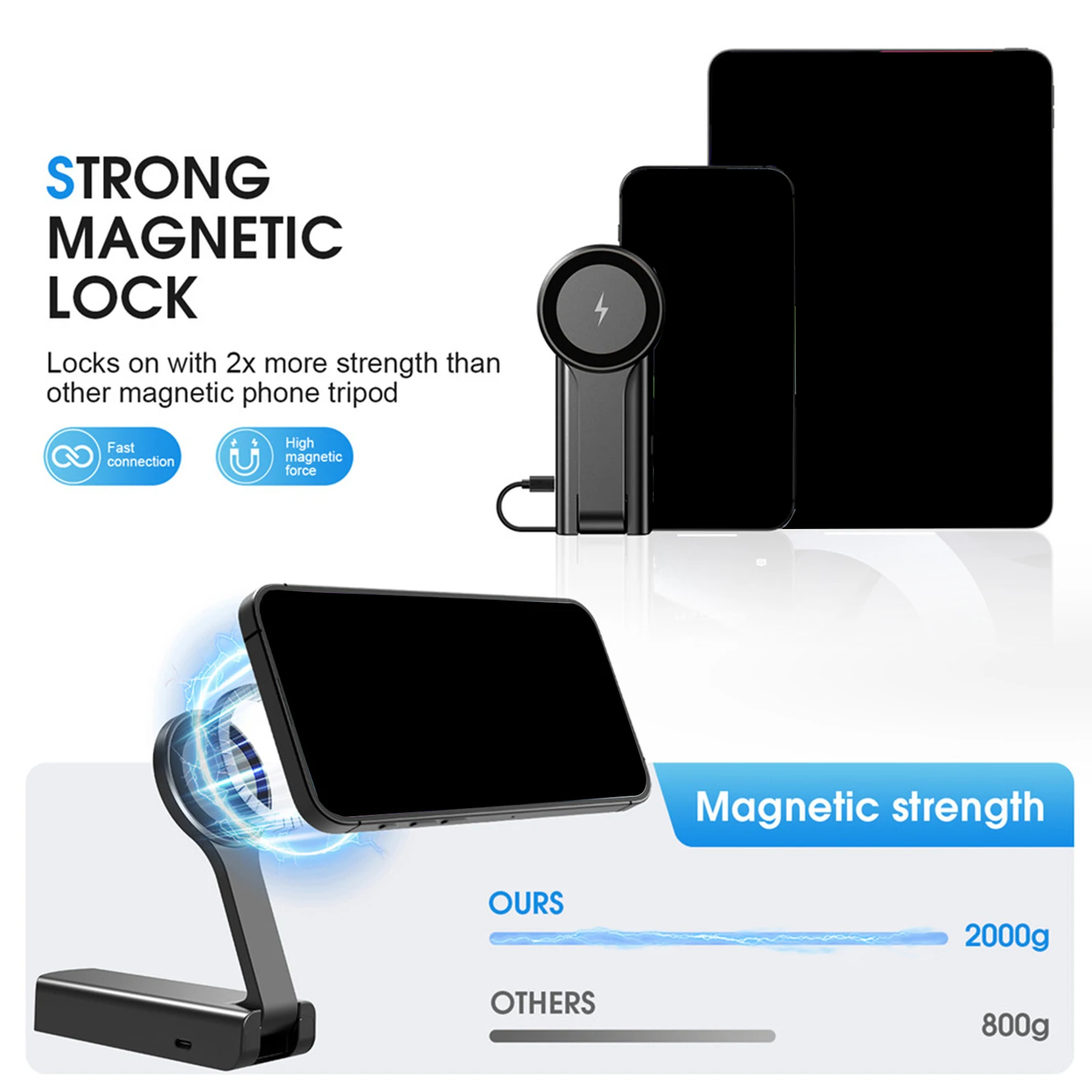 3-in-1 Phone Holder 15W Magnetic Wireless Fast Charger 10000mAh Power Bank Foldable Tripod Stand for iPhone 16 15 14 for MagSafe