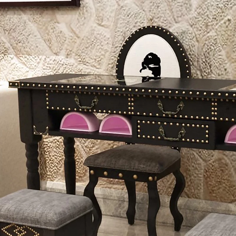 ##American Luxury Manicure Table With Drawers Vintage Aesthetic Glamour Nail Table Modern Storage Mesa Manicura Salon Furniture 3