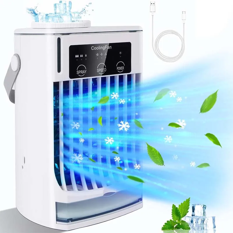 Portable USB Mini Cooling Air Conditioner 3 Speeds Bladeless Fan 5 White Night Light OEM Personal Home Office Air Plastic Hotels