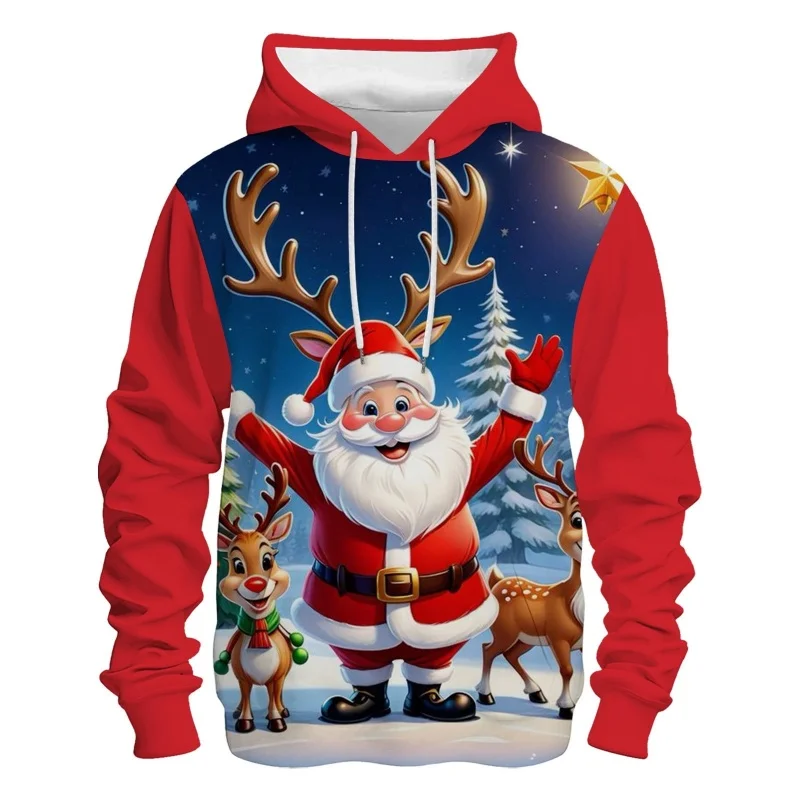 

Santa Claus Printed Sweatshirts For Men New Year Gift X'mas Clothing Autumn Winter Casual Pullover Fashion Oversized Hooded Tops