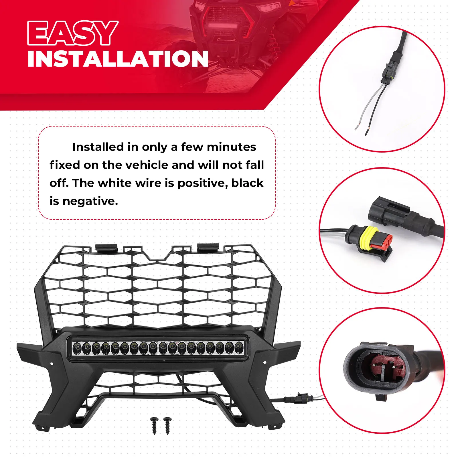 KEMIMOTO RZR UTV Front Lower Mesh Grill with LED Light Compatible with Polaris RZR XP 4 Turbo S/ RZR XP 4 1000/XP 1000 2019-2023