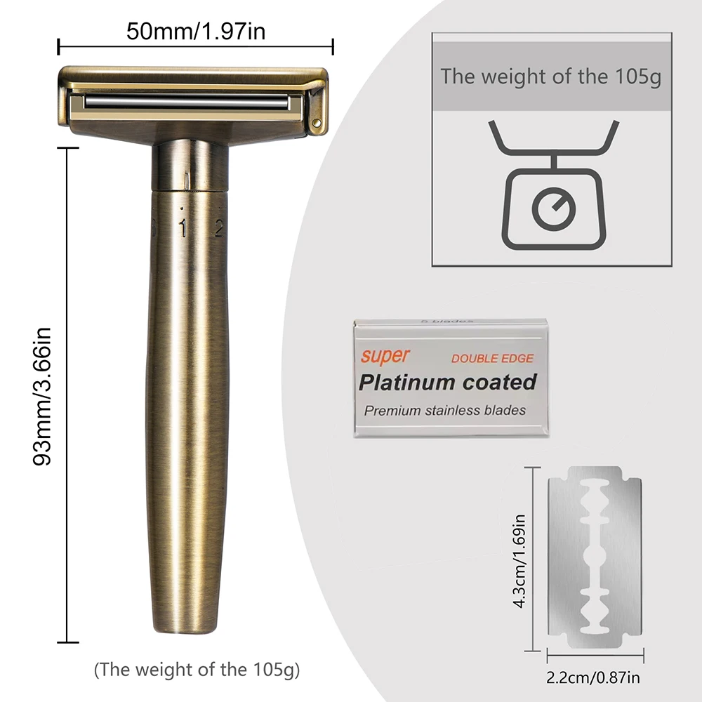 Maquinilla de afeitar de seguridad ajustable Whityle, maquinilla de afeitar de doble filo con rueda rodante auxiliar para hombre, 5 uds. De cuchillas en el interior