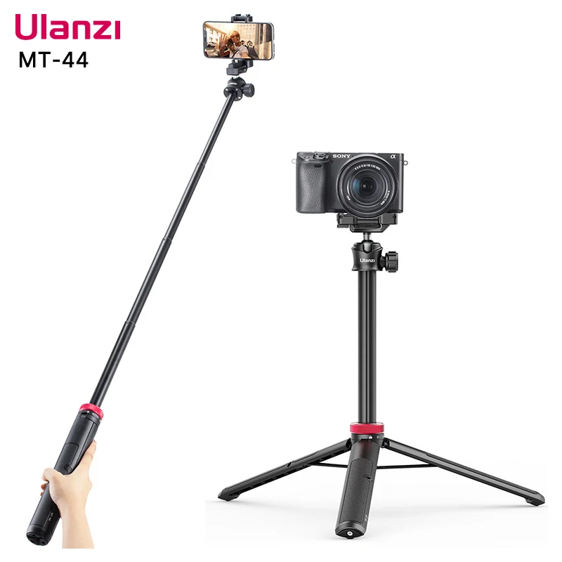 ULANZI MT-44 Extendable Phone Tripod, 2 in 1 Phone Clip, 360° Ball Head Camera Tripod , Lightweight for Travel