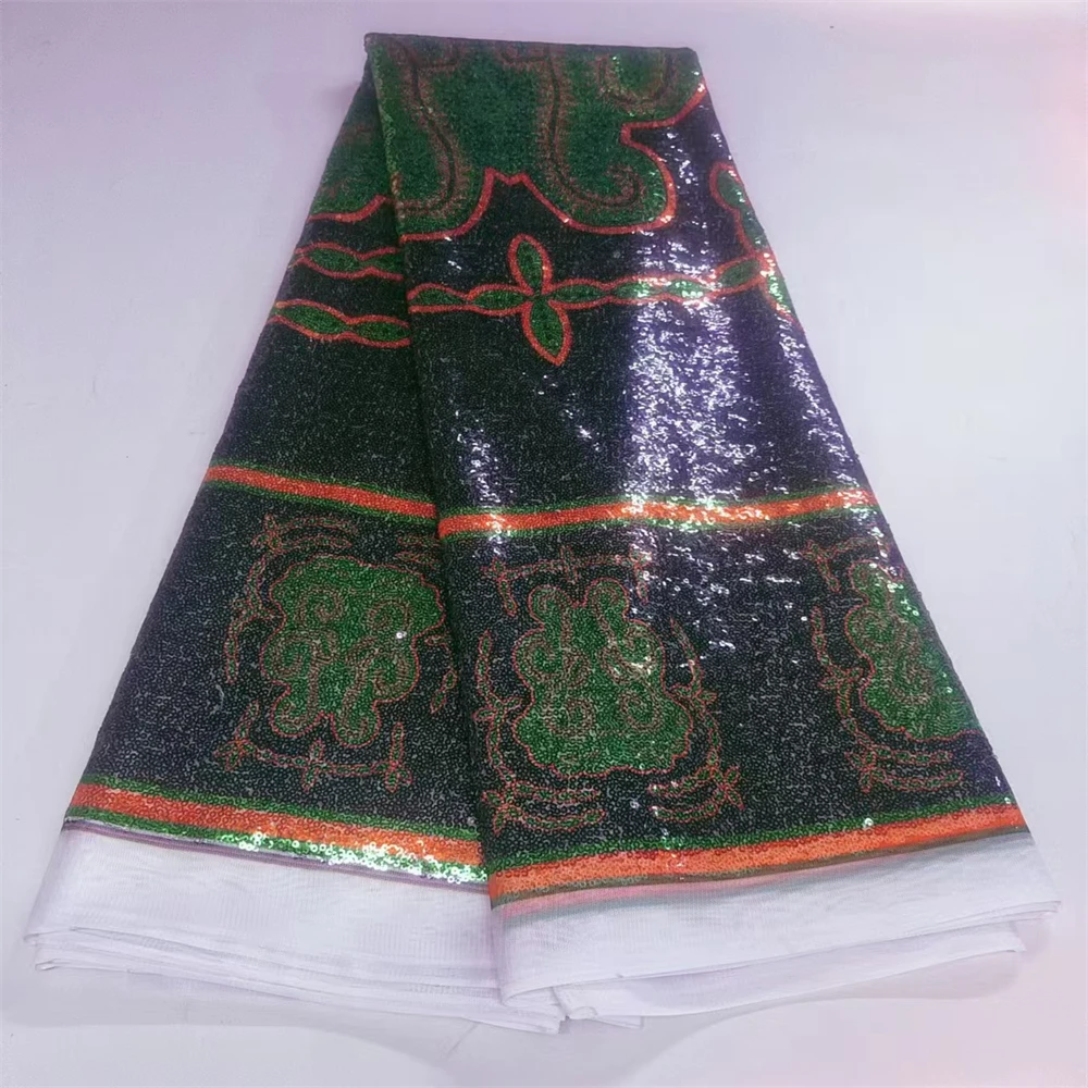 

Luxury 2025 High Quality 5 Yards African Embroidery Sequins Mesh Lace Fabric For Dress Sewing