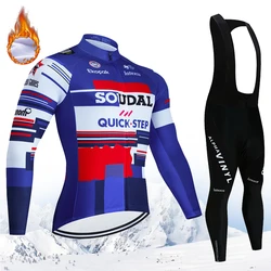 Winter Men's Cycling Outfit Thermal Fleece Jersey Bib Set Costume Bike Mountain Uniform Pants QUICK STEP Mtb Clothing Suit 2024