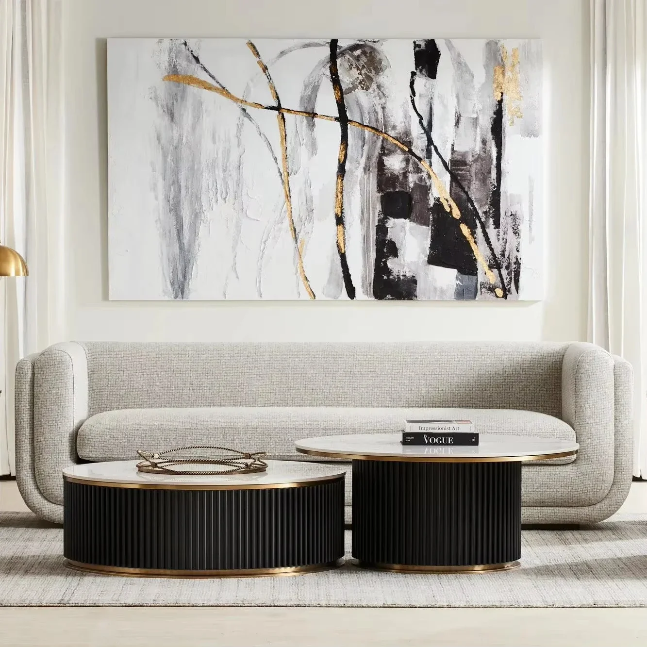 Modern Living Room Furniture Stainless Base Frame Round Coffee Table Set Marble Top Center Table Tea Table