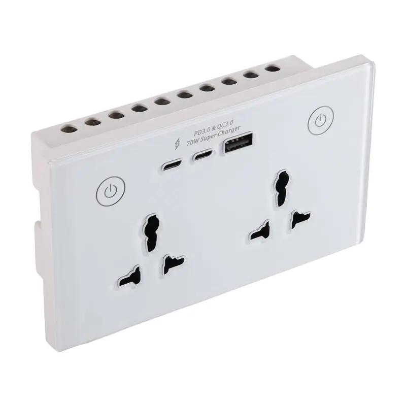 AB42-Smart Home Wifi Wall Socket Panel International Double Universal Outlet USB Touch 70W QC/PD3.0