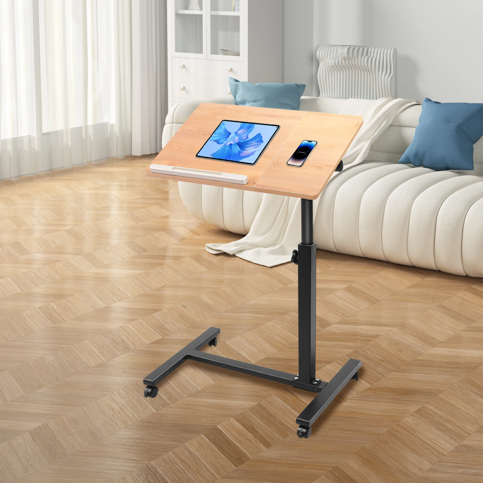 Mobile Stand Home Office Laptop Desk Rolling Adjustable 360 Rotation Computer Home Office Tray Standing Rolling Study Table