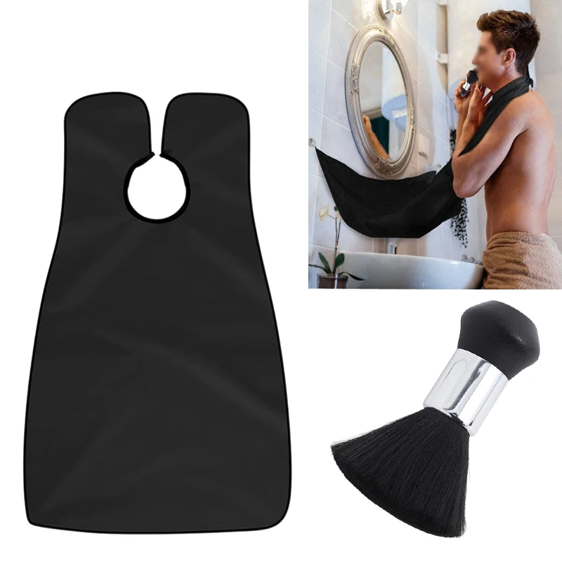 

1Sets Waterproof Shaving Apron Beards Collector Hair Catcher & Black Hairdressing Sweeping Hair Cleaning Brushs Barbershop Tools