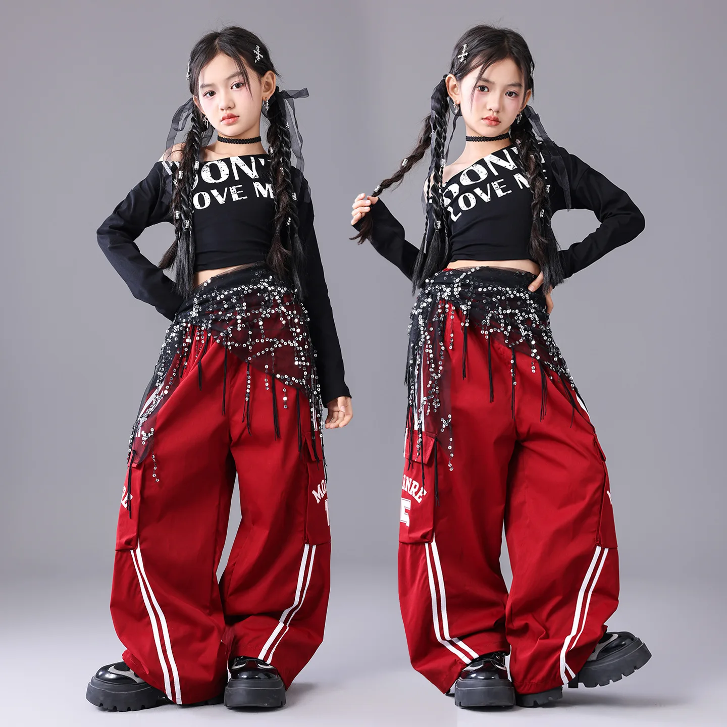 Girls K-pop Crop Top Skirts Teen Hip Hop Modern Dance Cargo Pants Jazz Costume Child Clothes Sets Kids Girl Group Streetwear