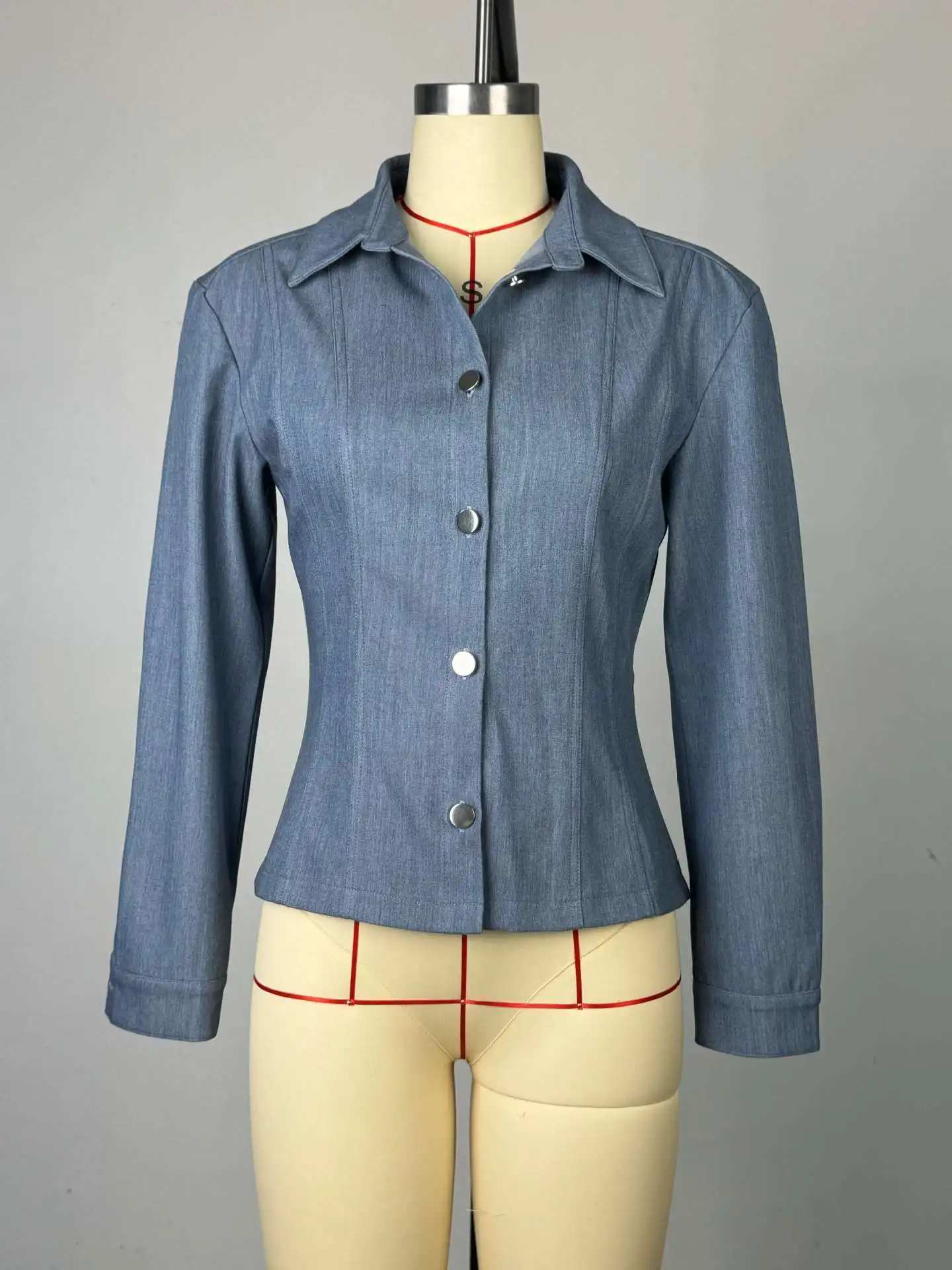 KT Vintage Waist Cinching Denim Shirt for Women Long Sleeve Button Down Slim Fit Blouse Casual Chic Daily Wear Spring Autumn view 6