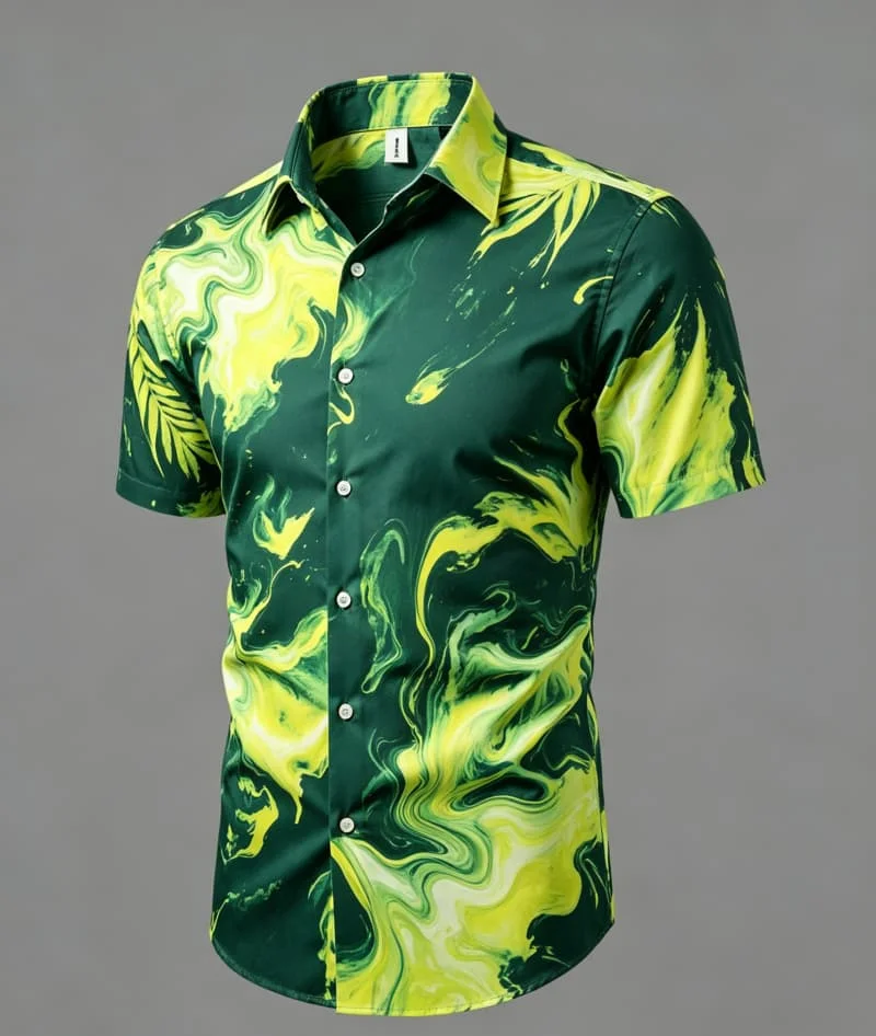 

Fluid Marble Print Short Sleeved Shirt For men's Casual top, With A Neat And Artistic Charm For Daily Wear
