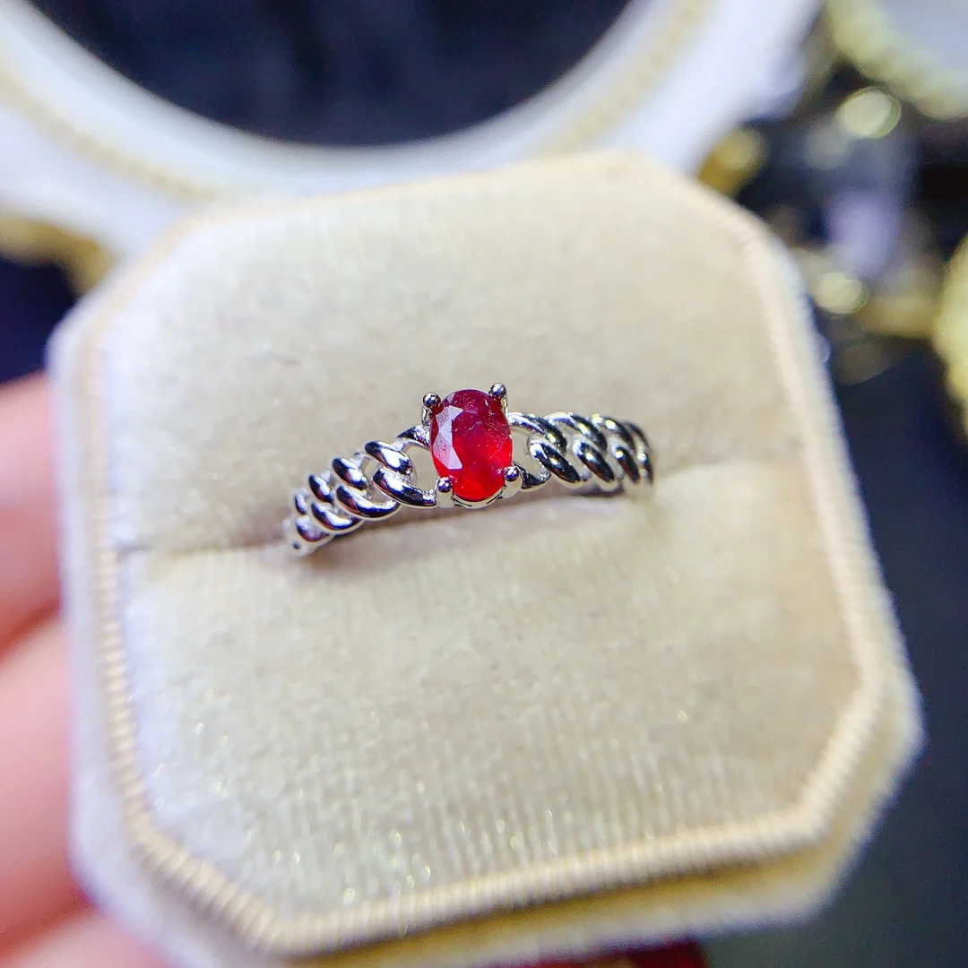 

Natural Ruby Ring, 925 Silver Certified, 4x6mm gemstone setting, holiday gift for girls, free product shipping