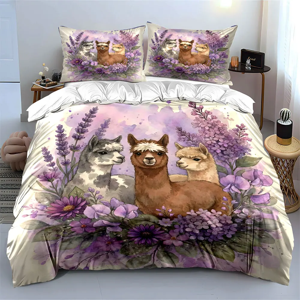 

Cute Alpacas with Purple Floral Wreath Print Soft Comfortable Duvet Cover Bedding Set Included 1*Duvet Cover 2*Pillowcases