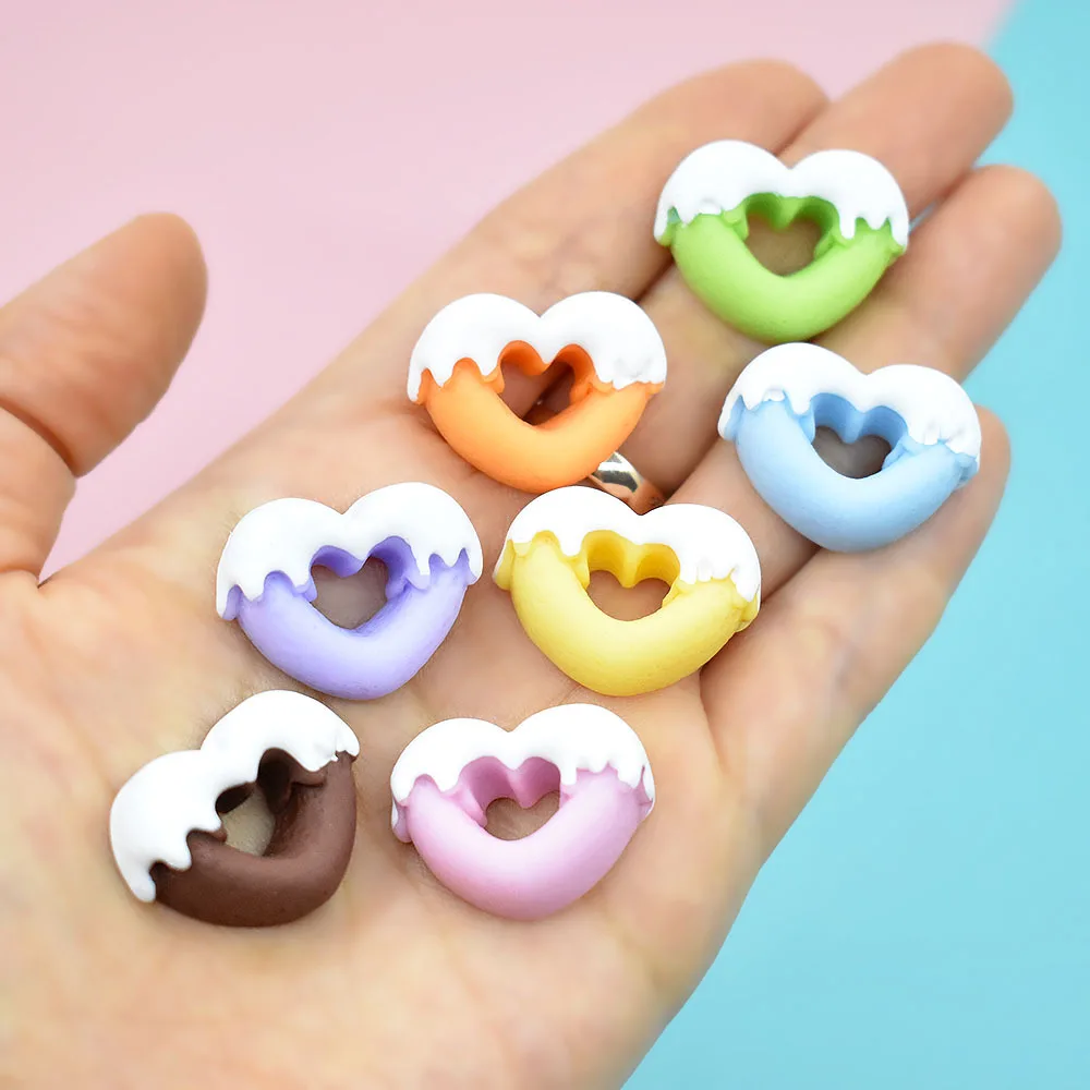 10pcs Resin Heart Donuts Fake Food Crafts Accessories Scrapbooking Material Flatback Charms Cobachon Diy Hair Phone Shell Items