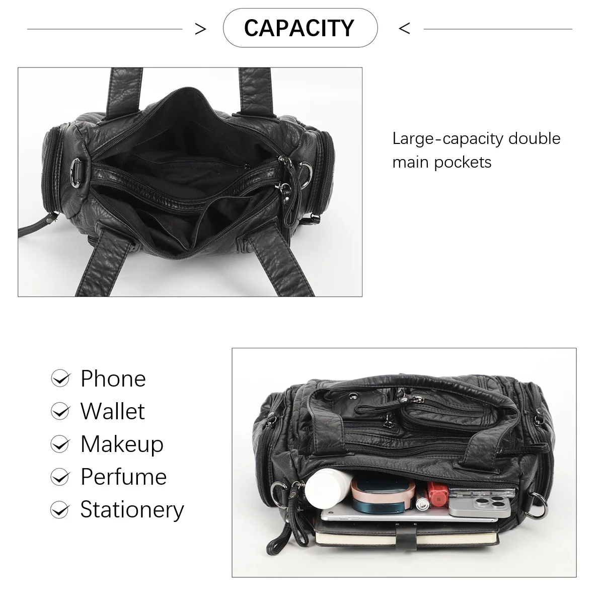 Women Multi-Pocket Soft PU Leather Handbag Large Capacity Tote Shoulder Crossbody Bag with Zipper Pockets Casual Commuter Purse