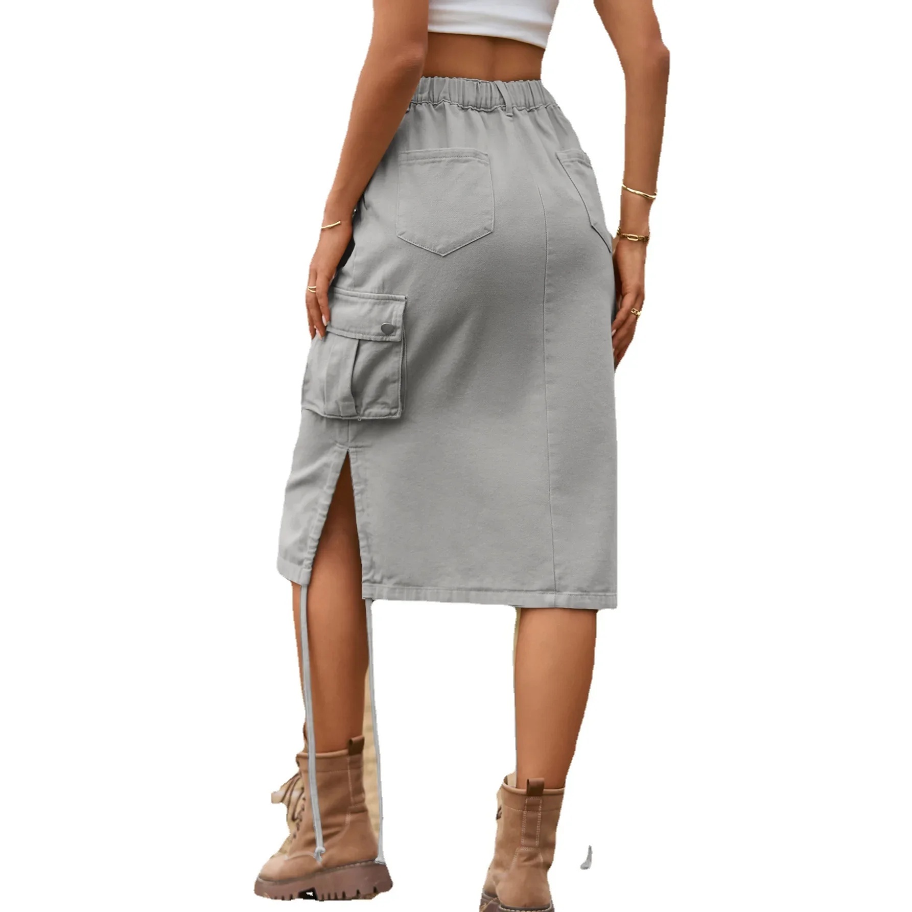 Jupe demi-corps en Denim avec poches froncées, nouveau Design Sense, une jupe de travail mi-longue de couleur unie à la mode pour femmes en été