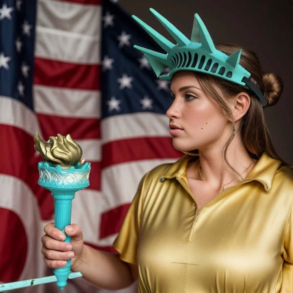Halloween Statue of Liberty Headwear with Torch Cosplay Latex Mask Female Decorative Props Party Costumes Realistic Supplies