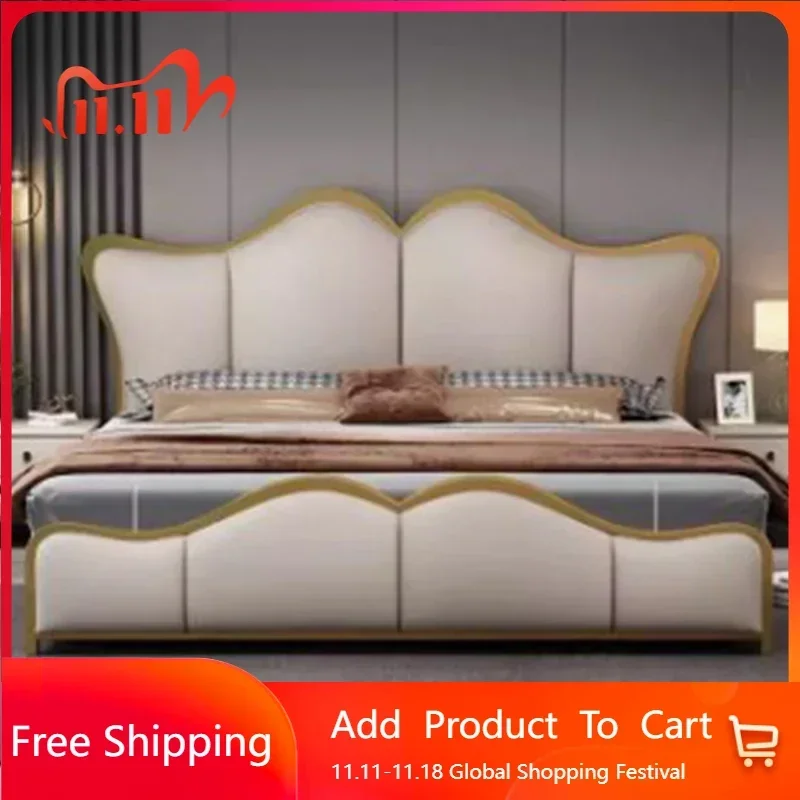 Royal Simple Footboard Bed Metal High End Luxury Twin Frame Double Bed Headboard Girl Letti Matrimoniali Furniture For Bedroom