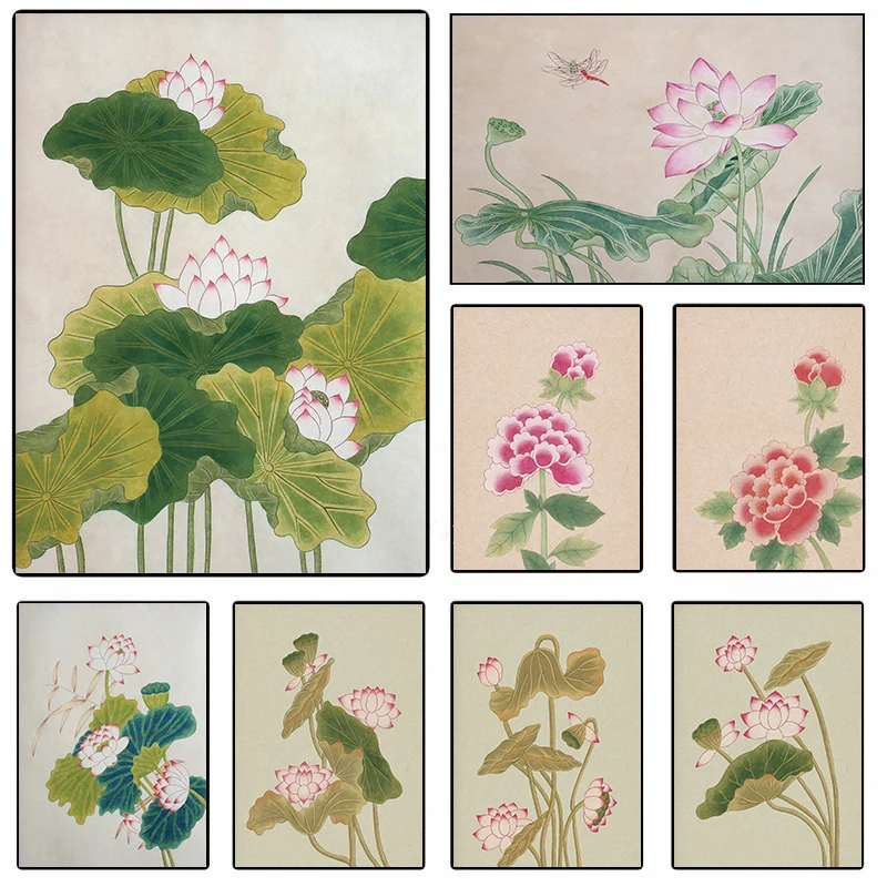 الكلاسيكية الكورية الفن الشعبي الفاوانيا زنبق الماء الأصفر أمي الرجعية الملصقات يطبع حائط لوح رسم صورة فنية غرفة المعيشة المنزل دي #1