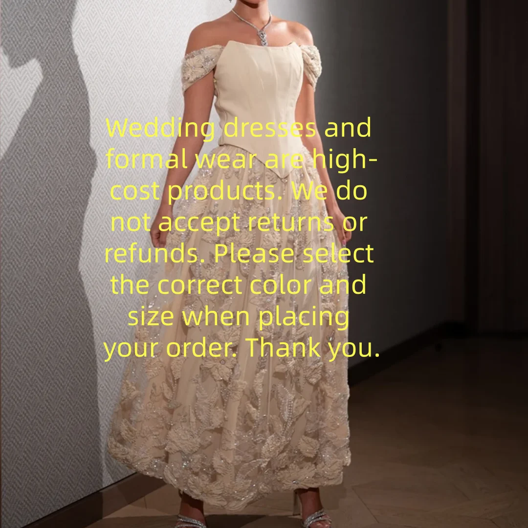 فستان سهرة بسيط قبالة الكتف من الجيرسيه بدون أكمام على شكل حرف A مزين للحفلات بطول الكاحل بدون ظهر فستان حفلات مخصص #2