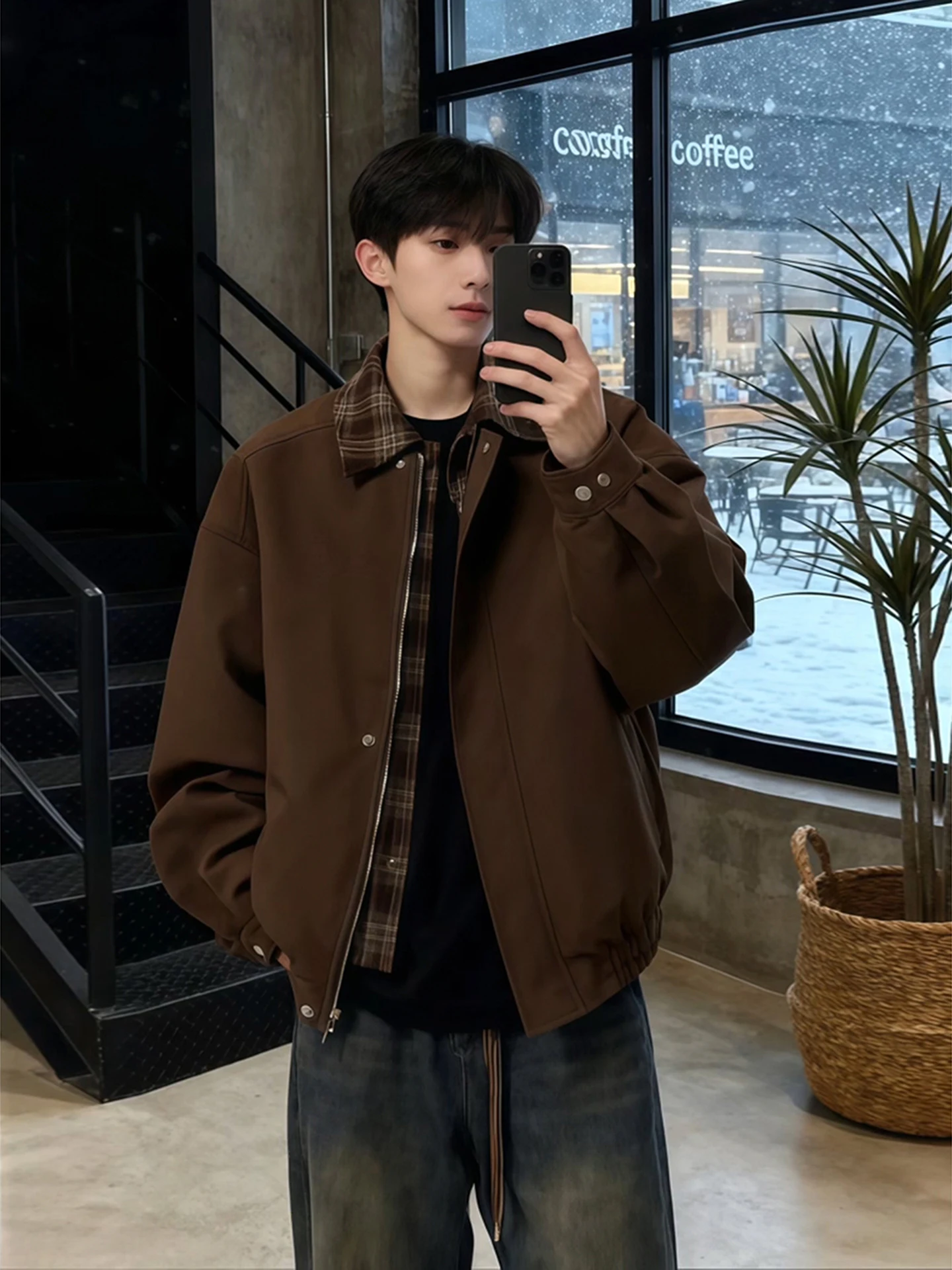 

Коричневая американская хлопковая куртка-бомбер для мужчин, осенне-зимняя модная брендовая куртка с воротником High Sensation, в бейсбольном стиле, из полиэстера.