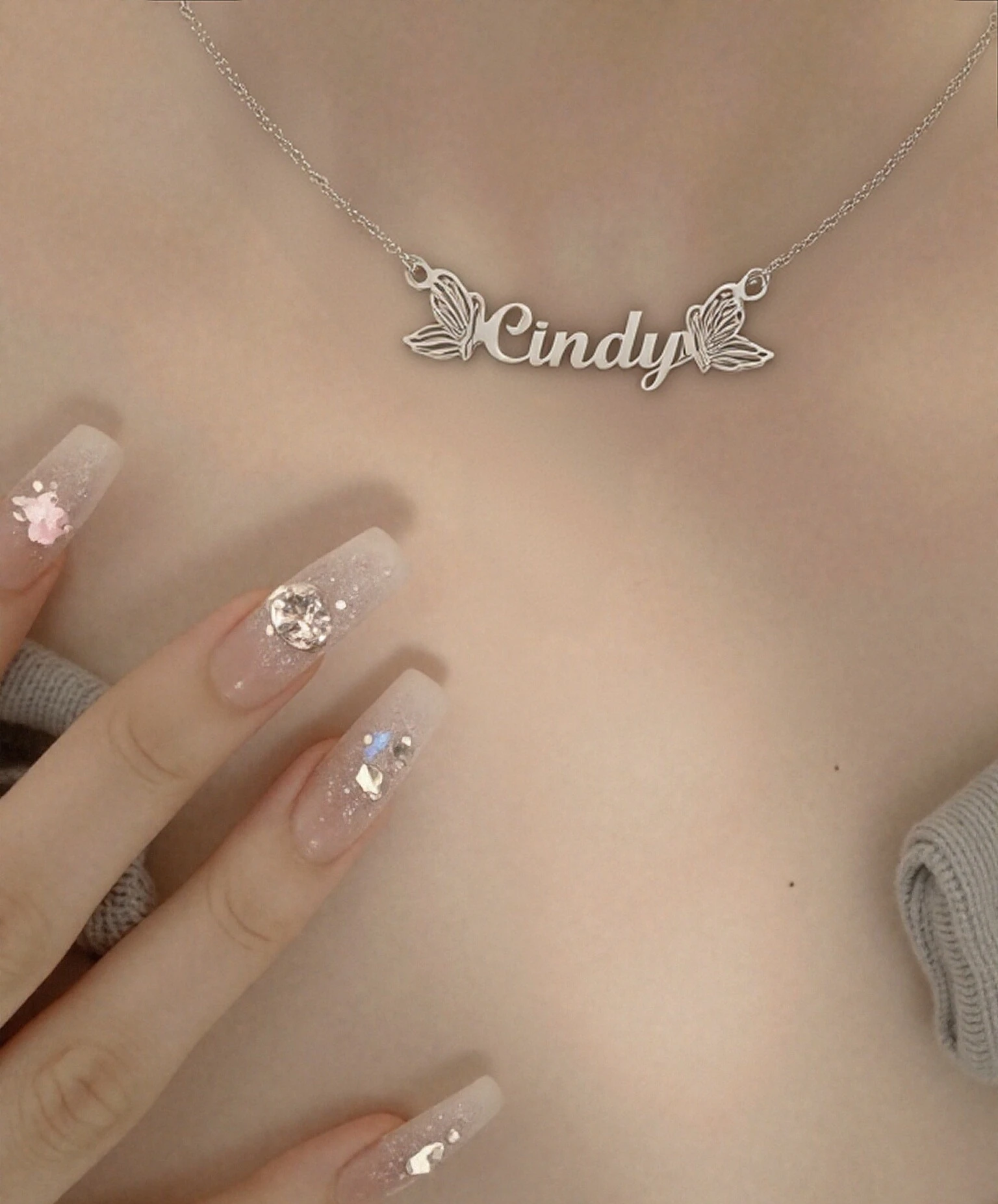 

Customized Name Necklace with Butterfly Stainless Steel Personalized Pendant Choker Neck Chains Jewelry for Women Girls