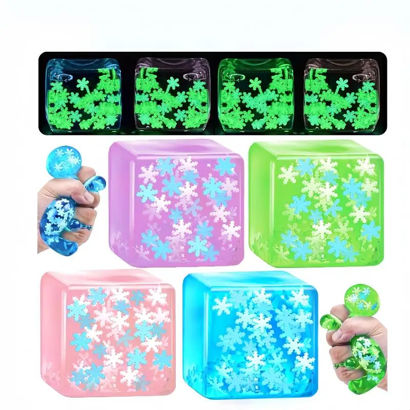 Giocattolo antistress luminoso con fiocco di neve, palla squishy per cubetti di ghiaccio, gadget di decompressione antistress a rimbalzo lento per adulti