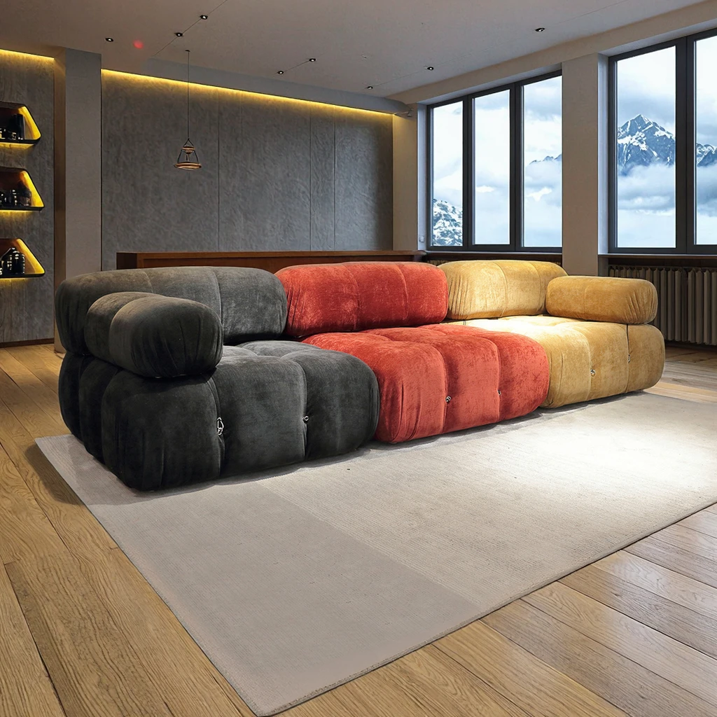 イタリアのミニマリスト家具、DIYリビングスペース用モジュール式セクショナルソファ、真空圧縮セクショナルカウチ、オットマンセット付き