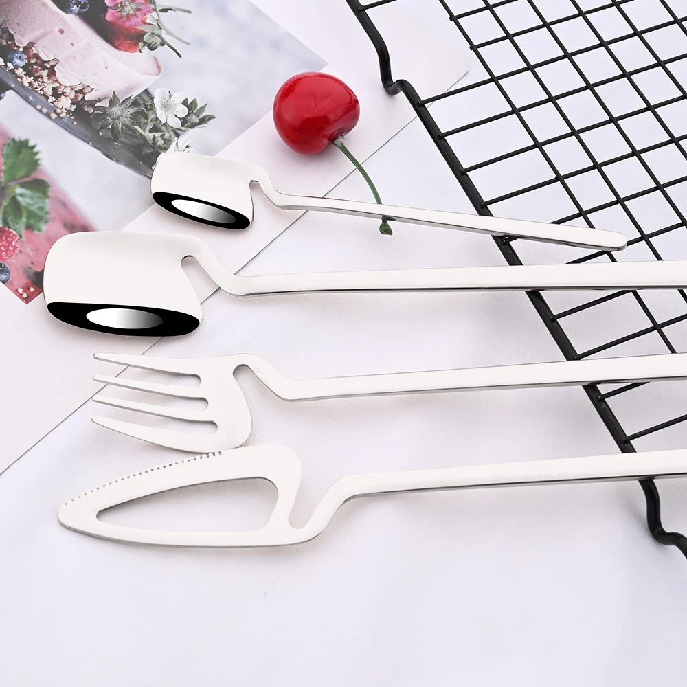 24Pcs Western Black Dinnerware Stainless Steel Cutlery Set Knife Fork Spoon Dinner Flatware Set Kitchen Silverware Tableware view 6