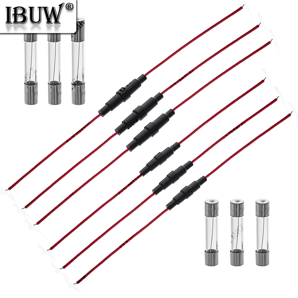 5PCS 5*20mm 6*30mm 5X20mm with 22AWG Wire Cable 250V 5X20MM Glass Fuse Tube Fuse Casing Glass Fuse Holder Screw Type 5x20/6x30 