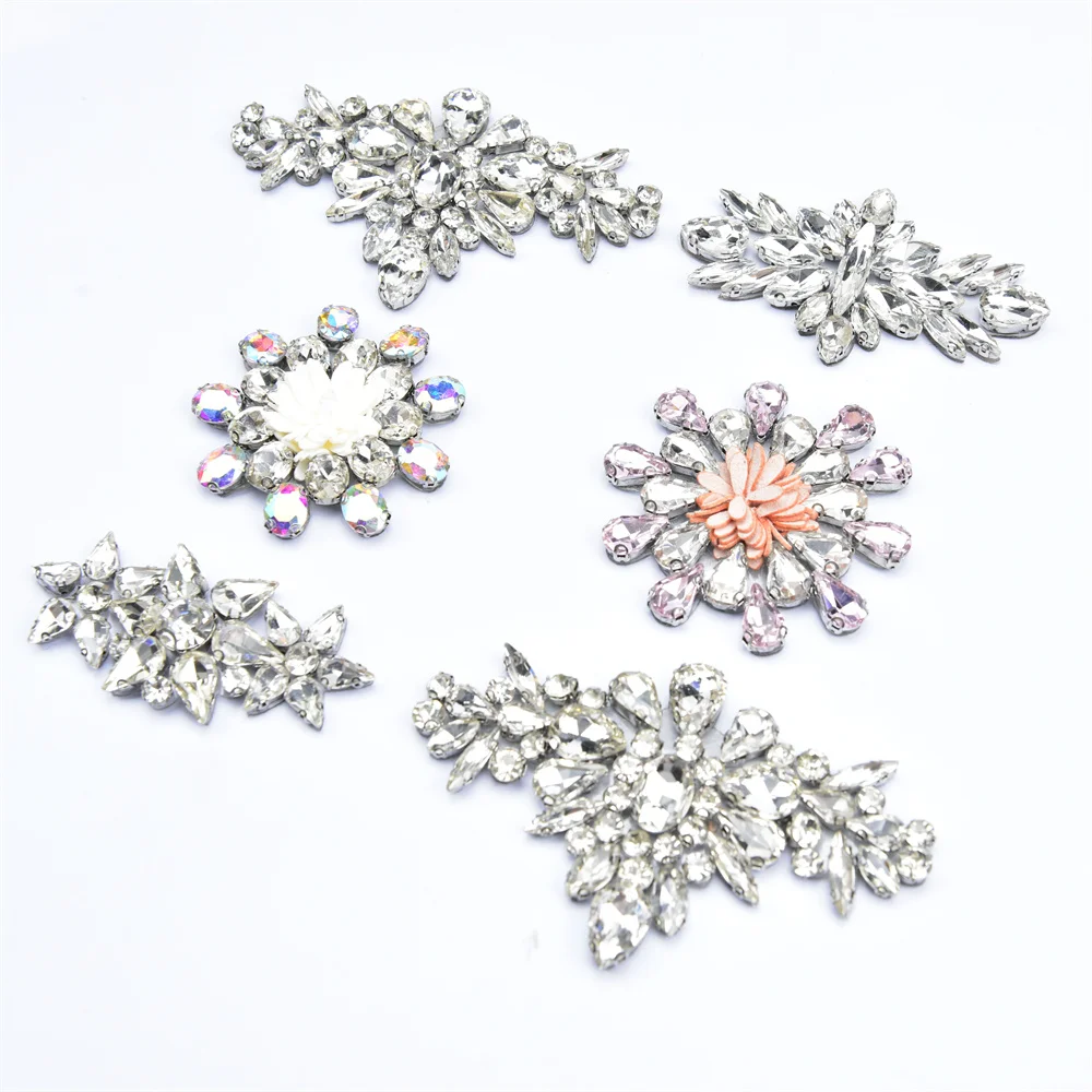 Shiny Crystal Glass Rhinestone Flower Applique Sewing/Gluing Diy Waistband Clothing Decoration Stickers Bag Accessories