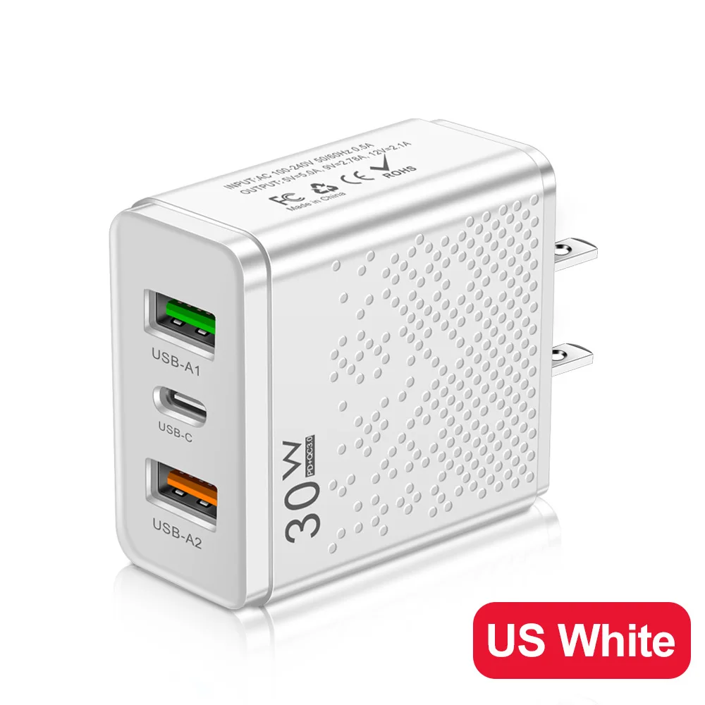 3 portas 30w carregador pd 30w 2usb tipo c carregador de telefone móvel adaptador para iphone xiaomi samsung huawei fonte alimentação