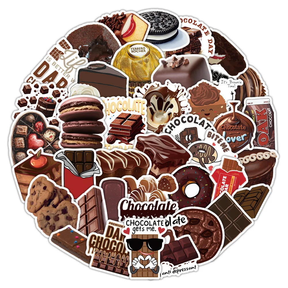 

50PCS Cartoon Chocolate Funny Decorative Sticker Waterproof Graffiti Decal Personalized DIY Scooter Refrigerator Desk Guitar