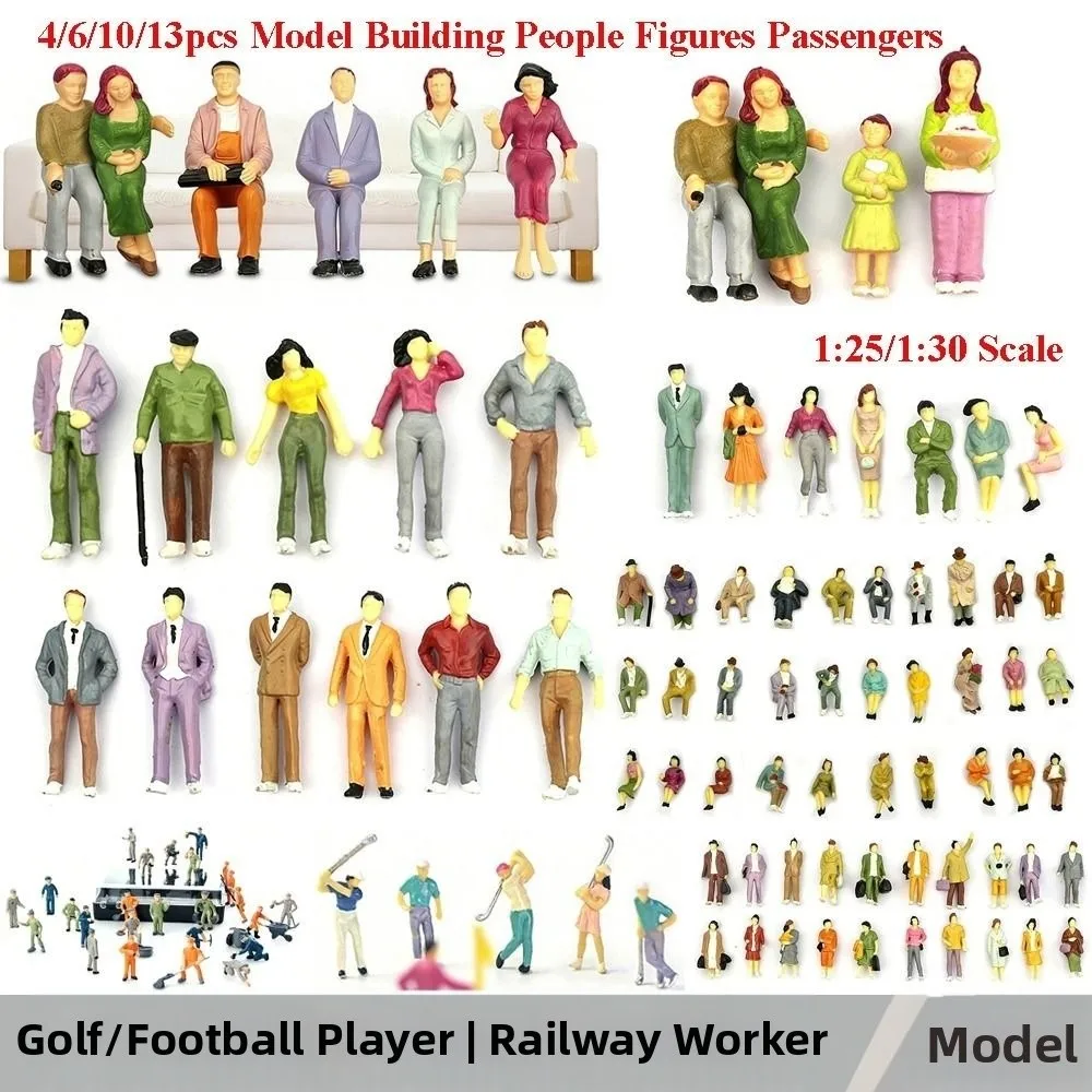 

Набор из 4/6/10/13 фигурок людей в масштабе 1:25/1:30, разноцветные, в различных стилях, для моделей поездов, пассажиры, в ассортименте поз.
