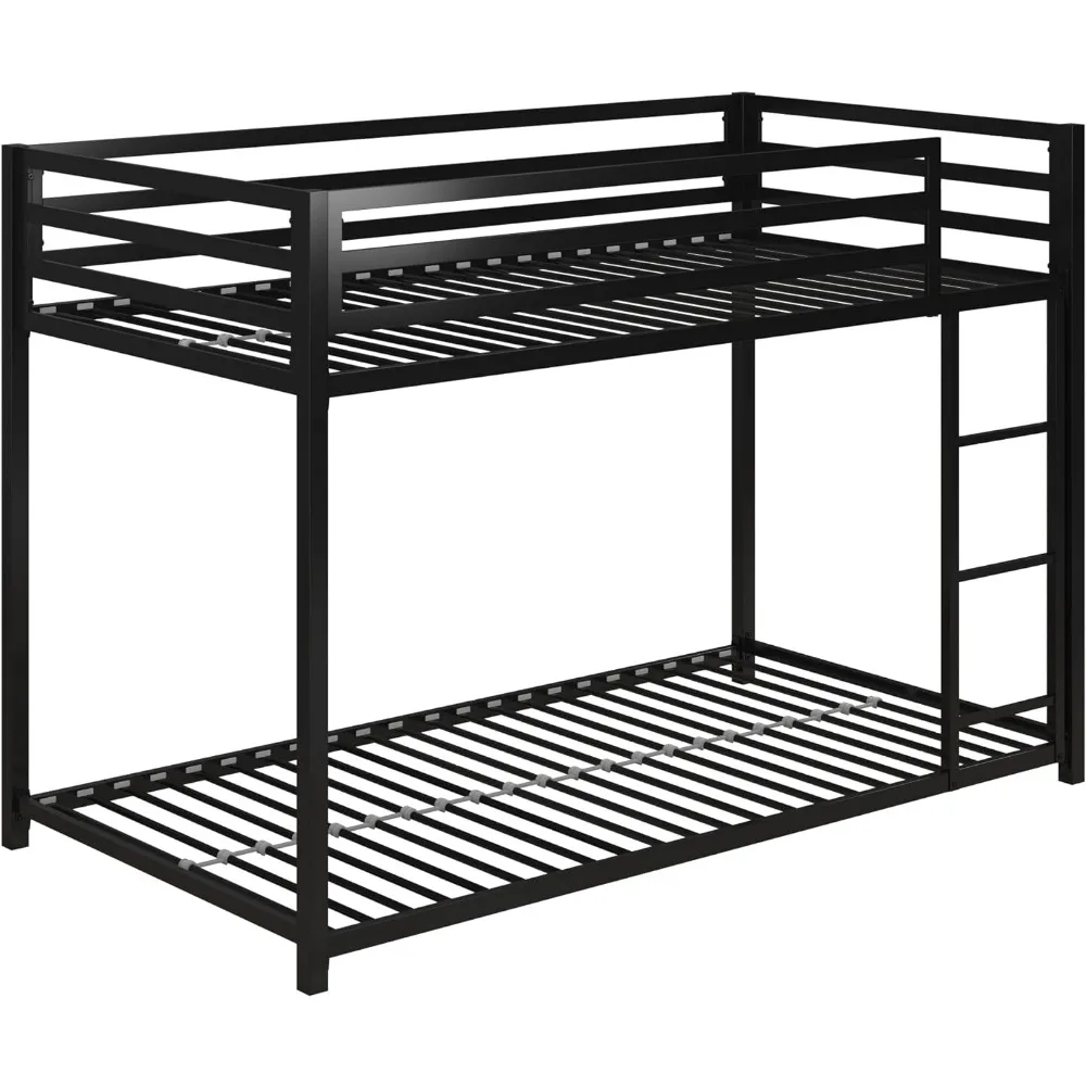 Twin Metal Bunk Bed, Kid's Bedroom, Space-Saving Design, Black