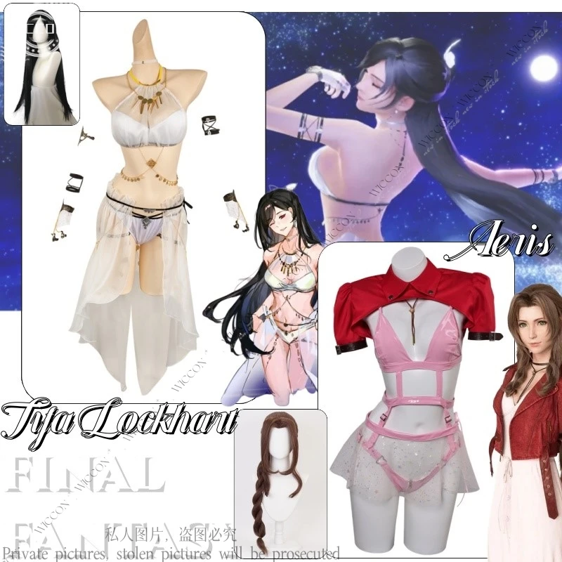 

Tifa Lockhart Aerith Gainsborough Aeris FINAL Cos Game FANTASY Косплей Костюм Парик Летние купальники Fanart Бикини Comic-Con Роль