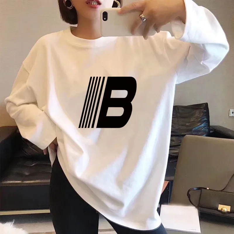 

Autumn New Fashion Simple Commute Pullover Tees Women Chic Letter Printed T-shirt Long Sleeve Loose Casual Tops