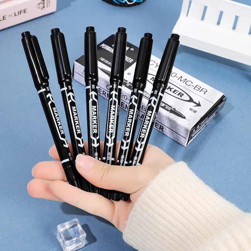 10Pcs/Set Marker Pen Waterproof Ink Double Headed Permanent Color Pen Oil Marker Pens Back to School Office Drawing Art Supplies