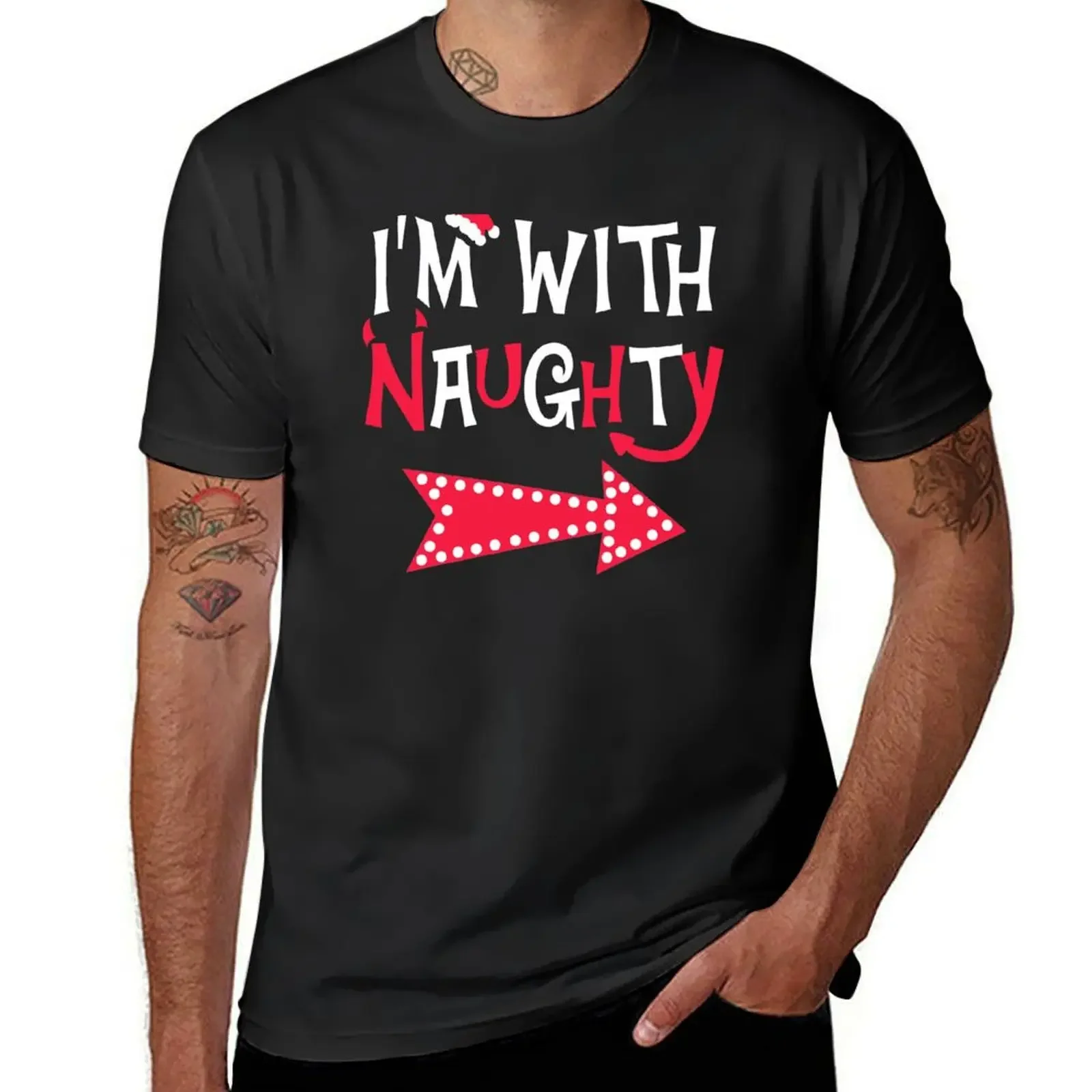 I'm with Naughty Funny Couples Christmas Matching T-Shirt tees vintage graphic tee kawaii clothes plain white t shirts men