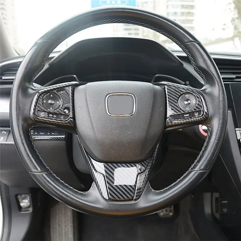 Steering Wheel Cover Trim For Honda Civic 2016 2017 2018 2019 2020 2021 Carbon Fiber Style Replacement Accessories-A61E - view 5
