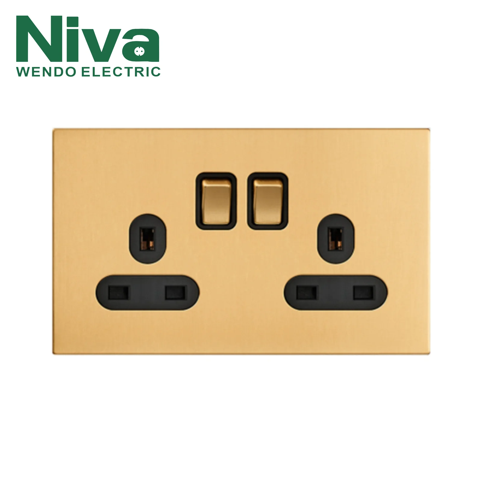 

Niva double UK sockets stainless steel retro light switches 110-250V 2 Gang Universal home socket