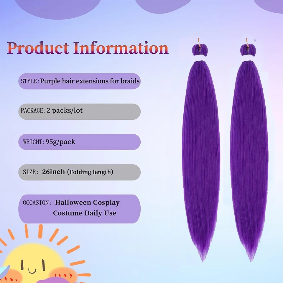 Purple Braiding Hair 2 Pcs Pre-stretched Braiding Hair EZ Braid Yaki Texture Synthetic Hair Extensions for Crochet Box Braids