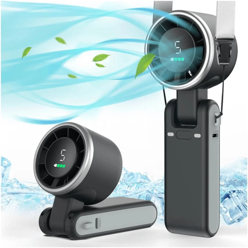 Portable 3-in-1 Turbo Handheld Fan, 5 High-Speed Settings, 3600mAh Power, Digital Screen, Foldable USB/Type-C Charge