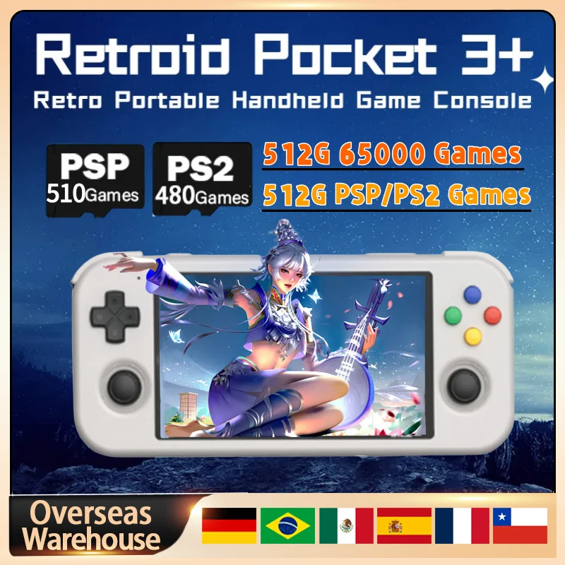 Retroid Pocket 3 Plus Retroid Pocket 3+ RP3+ Consola de juegos portátil Android 11 Pantalla táctil HD de 4,7 pulgadas 512G PS2 PSP Regalos para niños