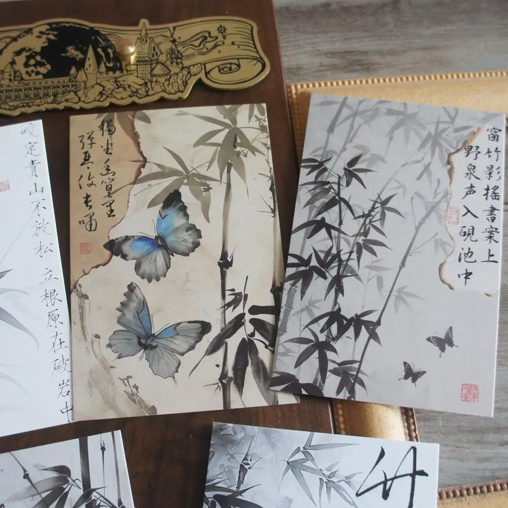 15pcs Bamboo Landscape Painting and Poetry Design As Post Card Gift Greeting Cards Gift Party Invitation Scrapbooking Use