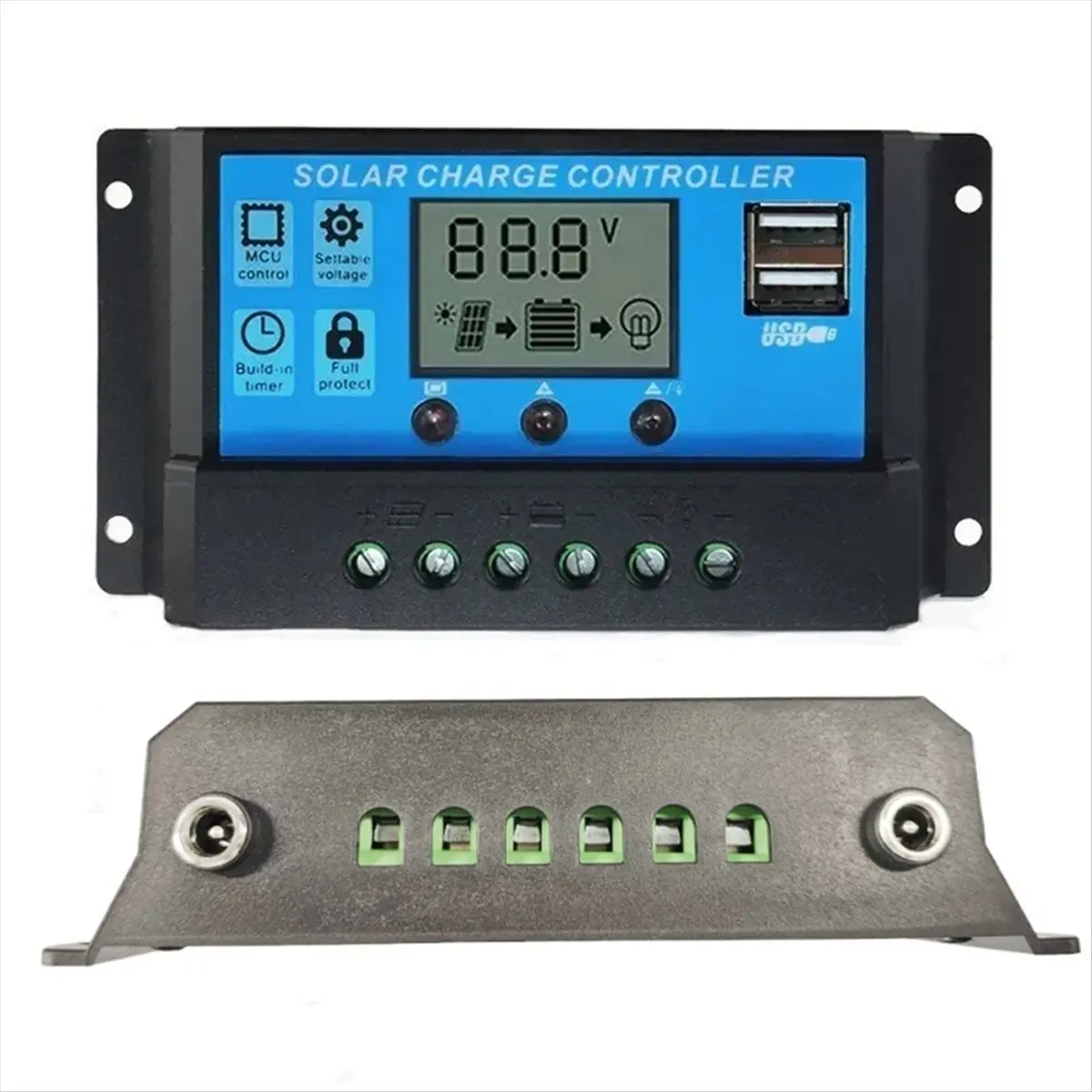 AA80 30A Solar Controller with DC Hole 12V/24V LCD Photovoltaic Charging Controller USB Charging Controller