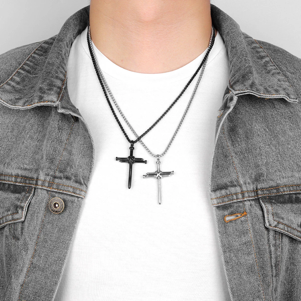 Collares de acero inoxidable con Cruz para hombre, colgantes de cadena Punk para novio, joyería masculina, regalo creativo, venta al por mayor